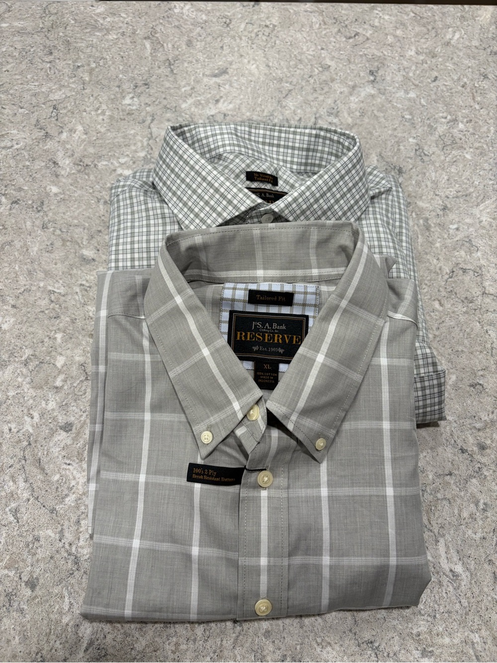 Jos. A. Bank Reserve Tailored Fit Gray Plaid Button-Down Shirt (Lot of 2)